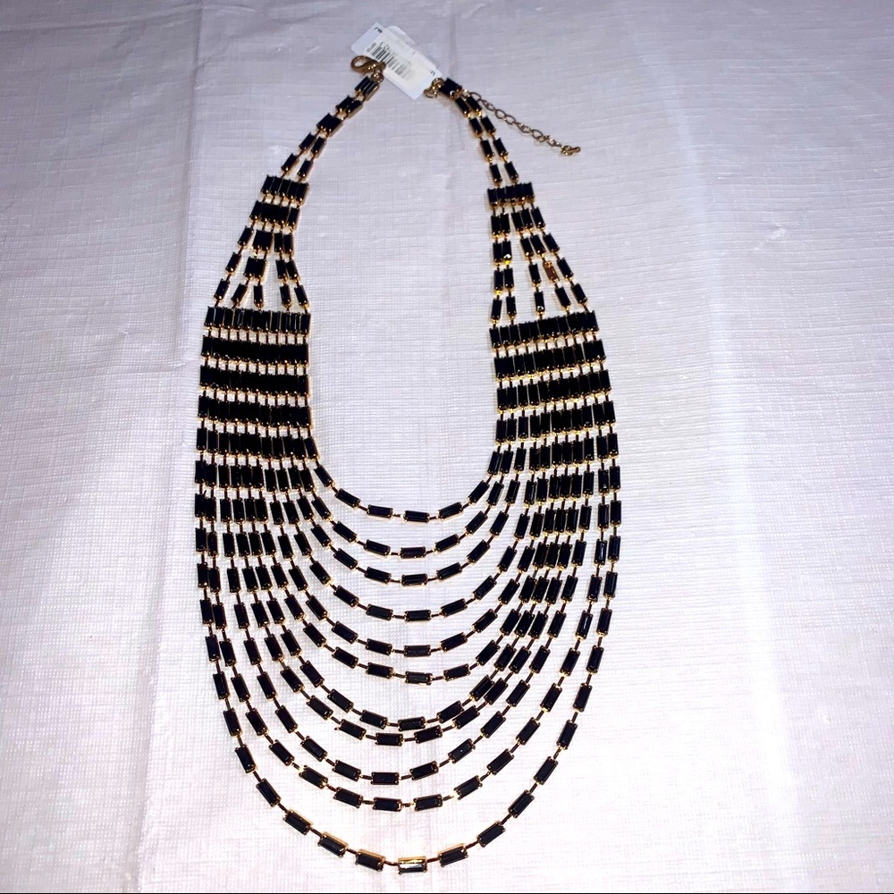 Multi-layer statement necklace black gold chain new (one stone is missing)
